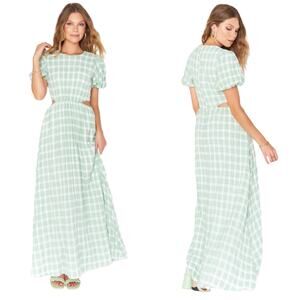 NWT Show Me Your Mumu Eloise Green White Gingham Cutout Maxi Dress Size Small